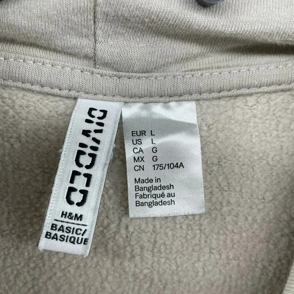 Divided by H&M Jacket Women's Sz L Nude Beige Hooded Drawstring Pullover Fleece - Picture 11 of 12